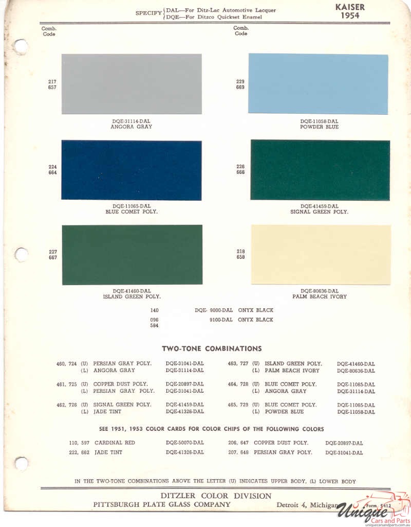 1954 Kaiser Paint Charts PPG 1